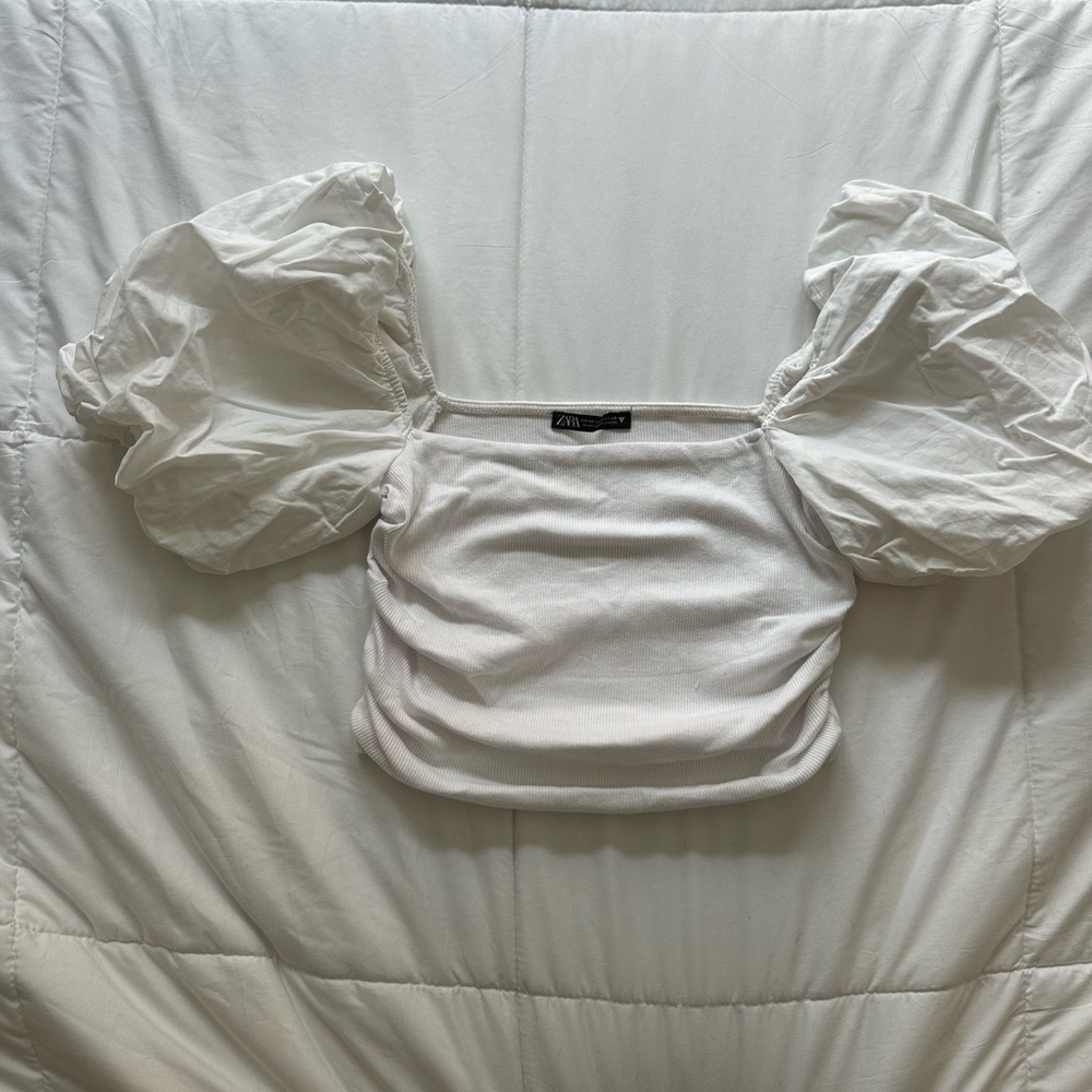 Zara white puff sleeve crop top